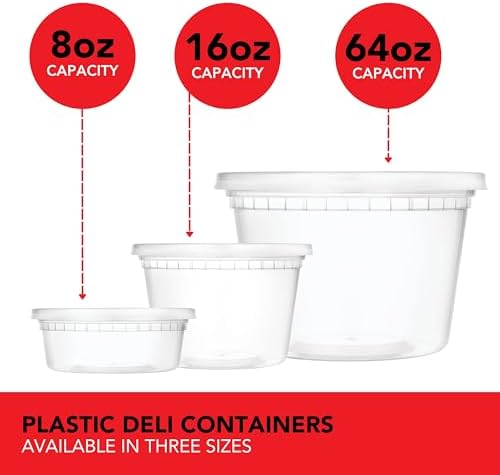 Stock Your Home 64 oz Plastic Deli Containers with Lids (96 Pack), Half Gallon Reusable Freezer and Food Storage Containers, Microwave Safe - Image 5