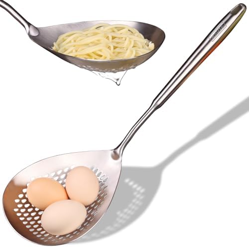 Skimmer Slotted Spoon -16.5" 304 Stainless Steel Pasta Spider Strainer Skimmer Ladle Spoon for Cooking and Frying - Kitchen Metal Scoop Colander Strainer Spoon with Heat Resistant Handle by MARTE