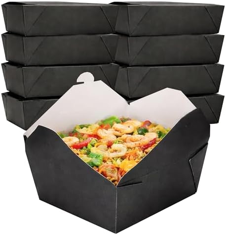 FC Meyer MeyerPak #8 Take Out Cartons, Leak & Grease Resistant Take Out Boxes, to Go Food Containers, 6″ x 4 3⁄4” x 2 1⁄2“, Black, Pack of 300 by FCMeyerPackagingLLC
