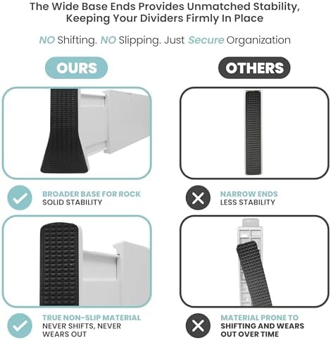 RAPTUROUS Adjustable Drawer Dividers, 8" Tall, Expandable 13.35-22", 6-Pack, Non-Slip for Deep Drawers in Kitchen, Bedroom, and Closet (White) - Image 3