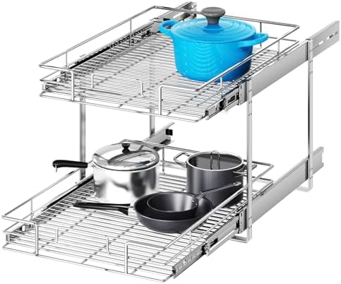 2 Tier Individual Pull Out Cabinet Organizer 22½" W x 21½" D, Heavy Duty Cabinet Pull Out Shelves, Slide Out Drawers Organization for Kitchen Cabinets Bathroom by Unknown