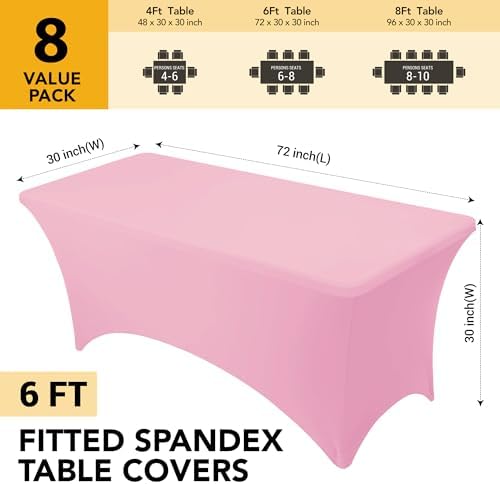 8-Pack Premium Pink Spandex Tablecloths for 6ft Rectangle Tables - Image 6