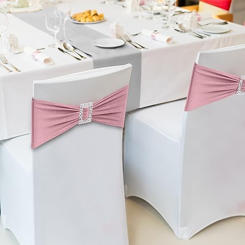 Joccun 60 PCS Spandex Chair Sashes Bows Stretch Chair Cover Band with Buckle Slider Universal Elastic Chair Ties for Wedding Banquet Party Event Decoration (Dusty Pink) - Image 6