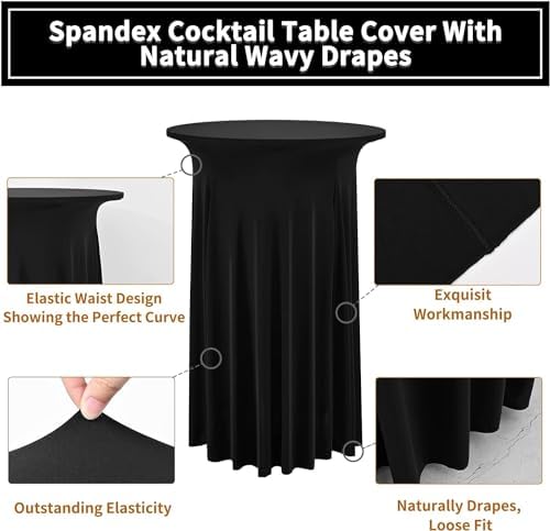 8 Packs Black Round Cocktail Table Skirt 24"x 43" - Image 3