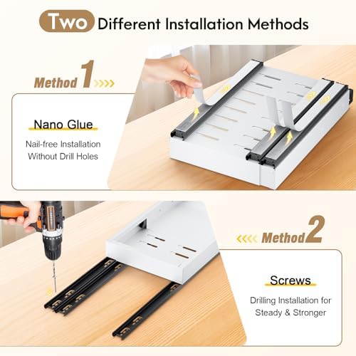 2 Pack Pull Out Cabinet Organizer, Expandable Width (11.4"-18.9") Depth (16.3"-21.7") Pull out Drawers for Cabinets with 3 Rails, No Drill Adhesive Film or Nail Slide out Drawers for Kitchen, Pantry - Image 4