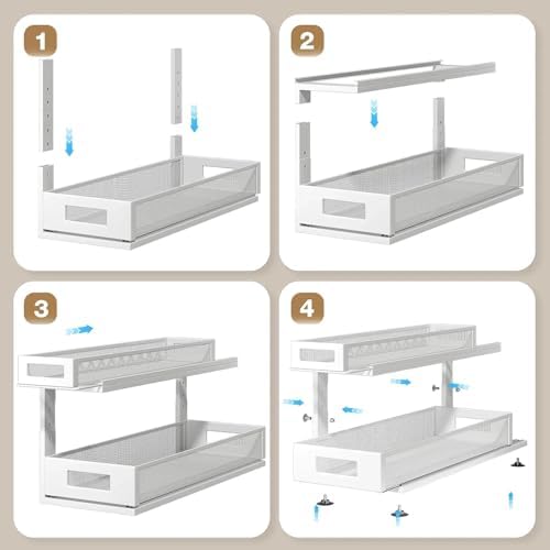 2 Pack 21.3IN-Depth Under Sink Organizer With Next-Gen Ball-Bearing Slides,2-Tier Pull Out Cabinet Storage,Height Adjustable Drawer Shelf for Bathroom,Kitchen,Laundry,Cabinet,Pantry-White - Image 5
