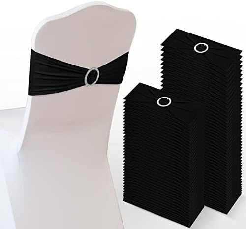 Tudomro 80 Pcs Spandex Chair Sashes, Stretch Ties Bows with Buckle Slider Elastic Bows Chair Cover Bands for Wedding Party Universal Reception Ceremony Banquet Decoration(Black) by Tudomro