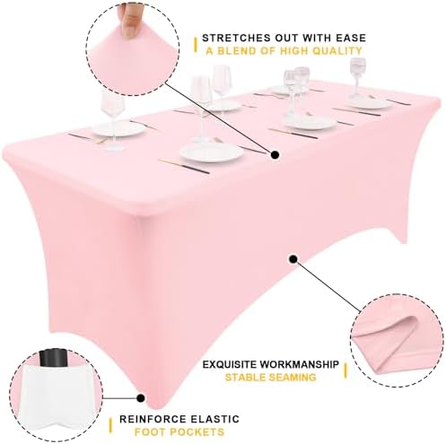 Smiry 2 Pack Spandex Table Cloth 8FT, Elastic Fitted Pink Tablecloth - Image 3
