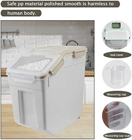 2 Pack Rice Storage Container with Measuring Cup 50 lb Flour Storage Container with Wheels, BPA Free Food Storage Container Dog Cat Food Bin Set for Dry Food Sugar, Cereal(Gray) - Image 4