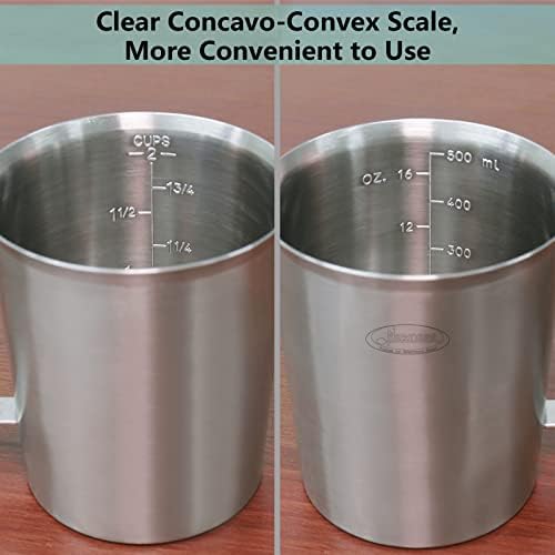 Newness 2 Pack Stainless Steel Measuring Cup, Metal Measuring Cup with Handle (Upgraded, 3 Marking Including Cup/ML/Ounce Scale), 16 Ounces (0.5 Liter, 2 Cup) & 32 Ounces (1.0 Liter, 4 Cup) - Image 2