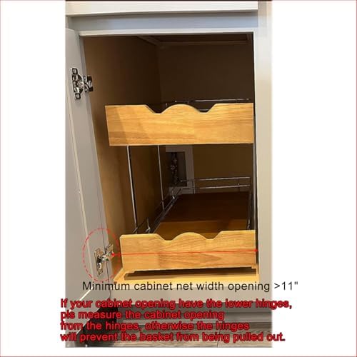 DINDON 2 Tier Pull Out Cabinet Organizer (11" W x 21" D) Slide Out Wood Shelf Organizers Double Tier Kitchen Wire Basket with Chrome Finish… - Image 3