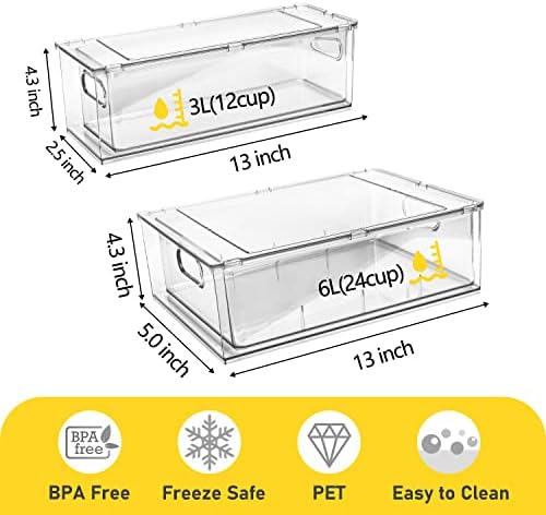 2 Pack Refrigerator Organizer Bins Stackable Fridge Organizer Set with Pull-out Drawer Clear Vegetable Fruit Storage Containers for Kitchen Pantry Organization - Image 2