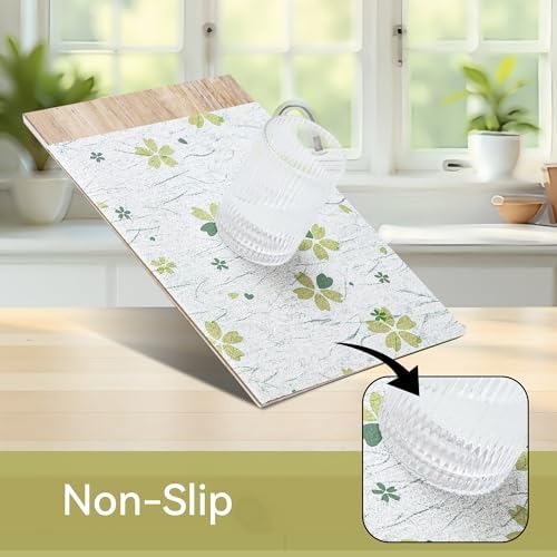 FIFTY FEET 12"x120" Non-Adhesive Shelf Liner for Kitchen Cabinets and Drawers, Washable Non-Slip PVC Cabinet Liner (Green Floral)(7 Roll) - Image 2