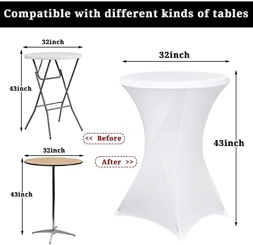 Pesonlook 10 Pack White Cocktail Spandex Table Cover,32x43 Inch - Image 3