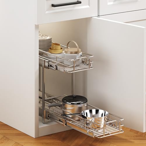 2 Tier Individual Pull Out Cabinet Organizer 7½" W x 21½" D, Heavy Duty Cabinet Pull Out Shelves, Slide Out Drawers Organization for Kitchen Cabinets Bathroom - Image 5