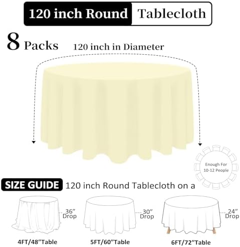 8 Packs 120 Inch Beige Round Tablecloth - Image 2