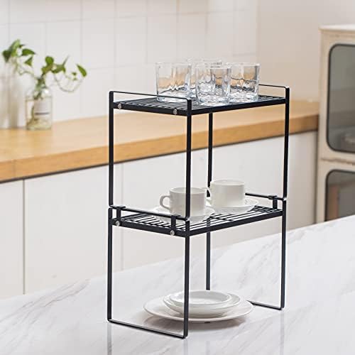 Shantton Cabinet Shelf Organizer, Pantry Shelf Rack, Black 13.1x10.6x9.5 | 2-Pack Stackable Metal Riser Holds 40LBS with Non-Slip Feet for Kitchen Pantry Bathroom Countertop Freezer Cupboard - Image 2