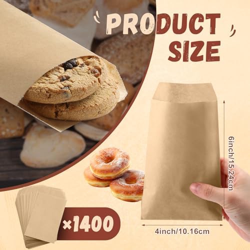 Outus 1400 Pcs Mini Flat Kraft Paper Bags Natural Treat Popcorn Party Favor Silverware Envelope Merchandise Bags for Cookies Desserts Snacks Sandwiches Chocolate Candy (4 x 6 Inch) - Image 2