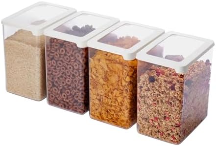 SmartStore Clear Airtight Dry Food Containers with Lids 3.5L Set of 4-20% Bio-based Plastic Storage Box with Lid, BPA Free, Dishwasher Safe - Stacking Kitchen Storage Containers - 12.5 x 18 x 20cm by SmartStore