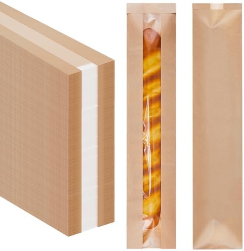 Layhit 300 Pcs Paper Bread Bags with Window for Homemade Bread Baguette Bags Brown Kraft Loaf Storage Sacks Long French Loaf Packing Bakery Storage, 4.3x1.6 x 23.2 Inch by ShungLan