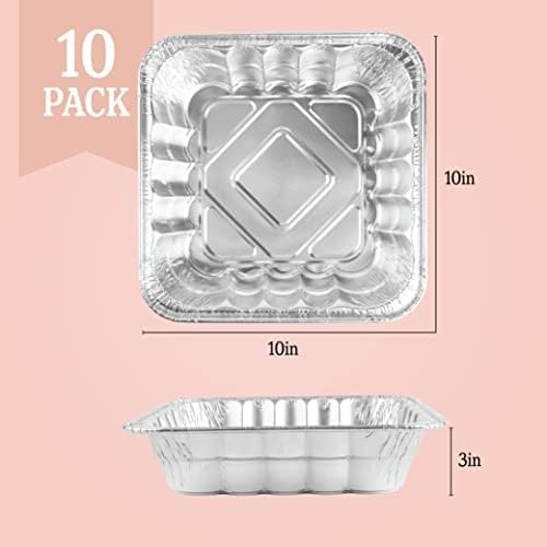 PLASTICPRO Disposable 10'' X 10'' X 3'' Inch Square Aluminum Tin Foil Baking Pans Bakeware - Cookware Perfect for Baking Cakes, Breads, Brownies, Bread, Meatloaf, Lasagna, Pack of 10 - Image 4