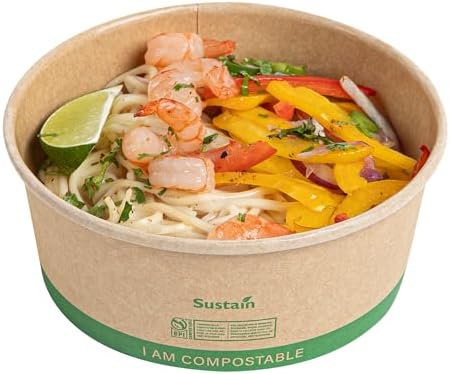 Restaurantware 25 oz Compostable Paper Bowl - 200 Pack - Sustain Take Out Paper Salad Serving Bowl, Hot-Cold Meal Prep - Disposable Kraft Paper To Go Box for BBQ, Parties, Catering by Restaurantware