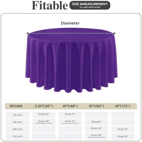 Fitable 8 Pack Purple Tablecloths 120 Inch Round for 48"-96" Tables - Image 6