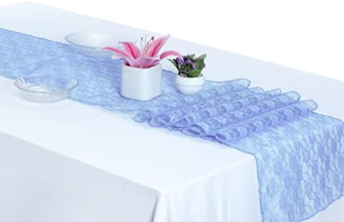 MDS Pack of 5 Wedding 12 x 108 inches Lace Table Runner for Wedding, Decorations for Birthday Parties, Banquets, Graduations, Engagements, and Runners fit Rectangle, Round Table- Baby Blue by MDS