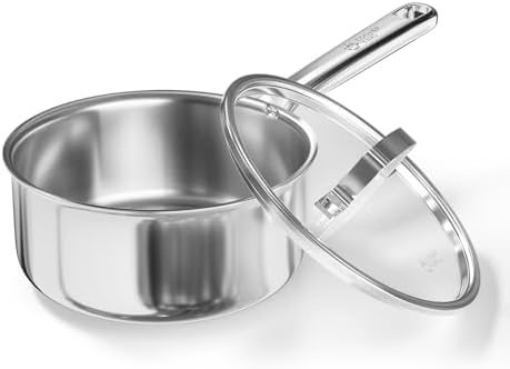 Cooker King 3QT Stainless Steel Saucepan with Tempered Glass Lid, Metal Utensils Safe, No Coating (PFAS/PFOA/PTFE Free), Dishwasher-Friendly, Oven-Safe Up to 900°F, Induction Ready by cookerking