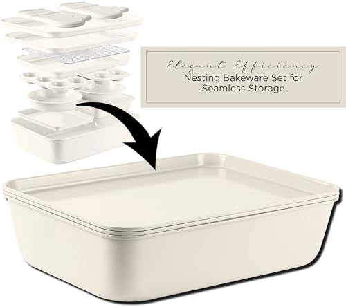 Country Kitchen Nonstick Stackable Bakeware Set - Deluxe Heavy Duty, Durable, Easy Release Baking Set, Cream, 13 Pcs - Image 2