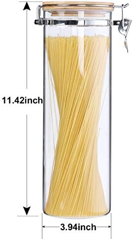 KKC 68oz Glass Spaghetti Container with Airtight Bamboo Clamp Lid - 2000ml Tall Pasta Storage Jar & Long Noodle Holder Keep Fresh Dispenser for Kitchen Pantry Storage Organization - Image 3