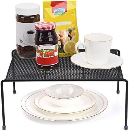 Set of 2 Mesh Kitchen Shelves Cabinet Storage Shelf Rack (13.1 x 10.2 Inch) ，Kitchen Bathroom Pantry Cupboard Desk Home Office, Fridge, Cabinet, Bathroom Cupboard, Non-slip Plastic Feet (2, Black) - Image 4