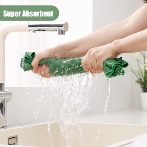 Homaxy Microfiber Kitchen Towels and Dishcloths Sets, 12 Pack, Grass Green - Image 3