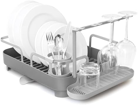 Umbra Holster Dish Rack– Molded Plastic Dish Drying Rack with Drainage Spout, Charcoal by Umbra