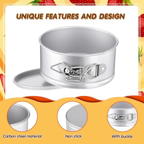 Sunnyray 8 Pcs 4 Inch Springform Pans Mini Cheesecake, Silver | Removable Bottom Leakproof, Ideal for Cheesecakes Pizza Quiche Tarts, Nonstick Spring Form Baking Easy Release Round Molds - Image 3