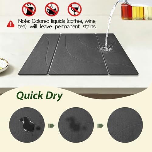 Large Stone Drying Mat for Kitchen Counter, 24"x16" Collapsible Quick Dry Dish Drying Mat, Water-Absorbent Marble Diatomaceous Earth Mats for Bottles Cups Dishes, Match Any Countertop - Image 4