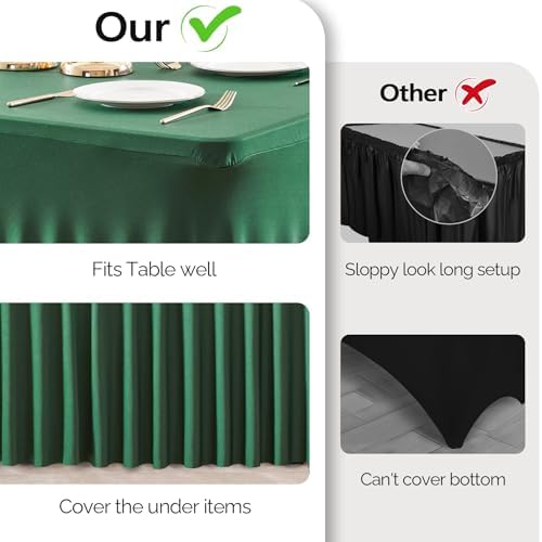 Wish Care 6 Pack Hunter Green Stretch Spandex Table Clothes for 8 Foot Rectangle Tables, 8FT Wrinkle Free Fitted Tablecloths Ruffles Design Table Cover for Party, Banquet, Wedding and Events - Image 3
