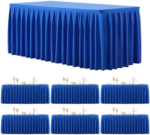 6 Pack Royal Blue Rectangle Tablecloth 8 FT Stretch Spandex Fitted Table Cloth for 8 Foot Rectangle Tables Banquet Tablecloths Wrinkle Free Table Cover Skirt Ruffle Tablecloth for Party Wedding by Tao-GePartyDecorations