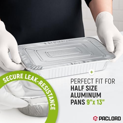 Aluminum Lids for 9" x 13" Half Size Steam Table Pans, Pack of 50 - USA-Made Disposable Foil Lids for Aluminum Trays - Tight-Fit, Leak-Resistant, Heat-Retaining, Oven and Freezer Safe - Image 4