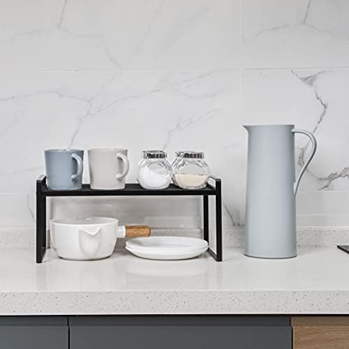 Shantton Cabinet Shelf Organizer, Pantry Shelf Rack, Black 16x8.3x7.3 | 2-Pack Stackable Metal Riser Holds 40LBS with Non-Slip Feet for Kitchen Pantry Bathroom Countertop Freezer Cupboard - Image 2