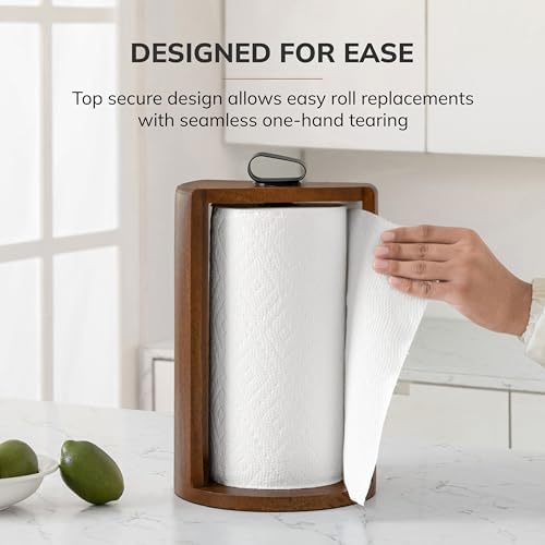 Anji Mountain Wooden Paper Towel Holder with Metal Holder, Holder Stand for Kitchen Roll Organizer & Kitchen Dining Table Home Décor, Countertop Fits Jumbo & Mega Rolls - Walnut/Black, Top Load - Image 5