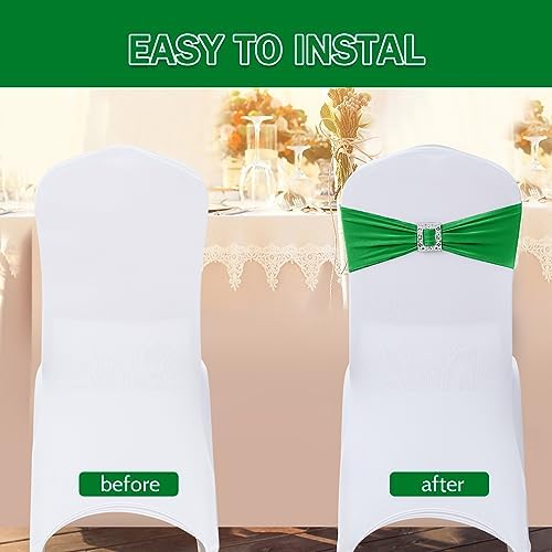 Joccun 120 PCS Spandex Chair Sashes Bows Stretch Chair Cover Band with Buckle Slider Universal Elastic Chair Ties for Wedding Banquet Party Event Decoration (EmeraId) - Image 4