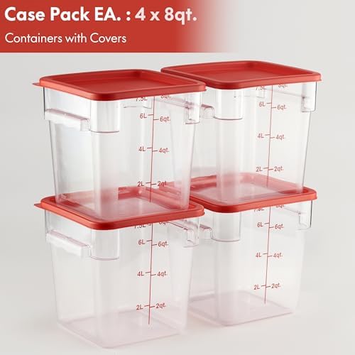 CURTA 4 Pack Food Storage Container with Red Lid - NSF Listed Commercial Grade in 8.0 Qt - Square, Clear, Polycarbonate - Image 2