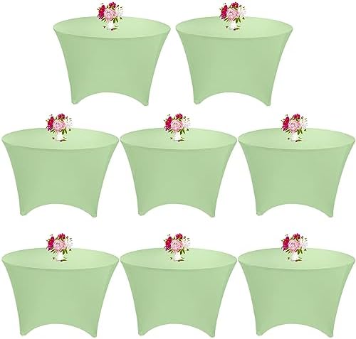 8 Pack 6FT Round Spandex Tablecloth 72” Sage Green Elastic Table Cover Washable Wrinkle Resistant Fitted Table Cover for Wedding Party Birthday Banquet Bar Events by JALANCY