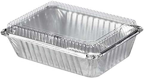 Tiger Chef Oblong Aluminum Tin Foil 2.25 Pound Pans Dimensions: 8.44" X 5.89" X 1.8" With Clear Dome Lids Measures: 8.5" x 6" x 1" Disposable Freezer to Oven Safe for Takeout Storing - 25 Pack - Image 3