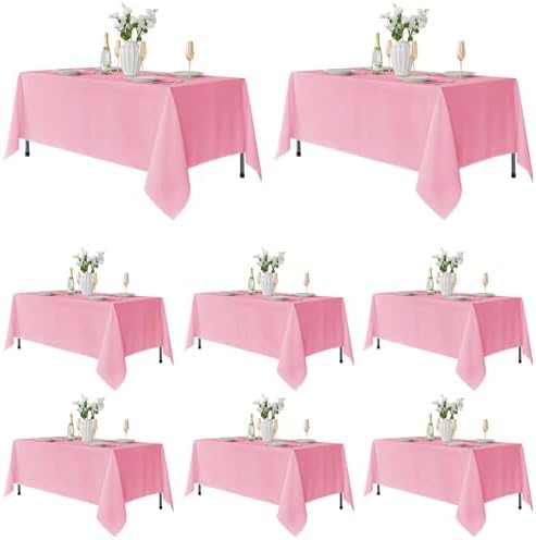 Fitable 8 Pack Pink Tablecloths 60x102 Inch for 6 Ft Rectangle Tables by Fitable
