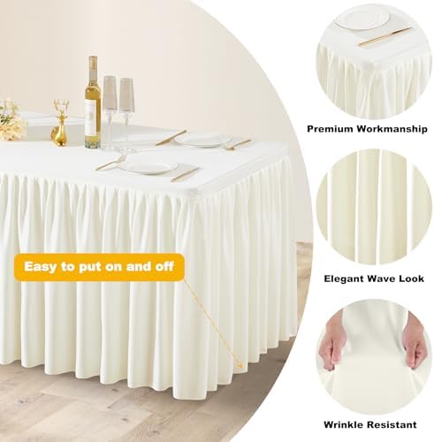 Wish Care Cream White Polyester Table Clothes for 8 Foot Rectangle Tables, Wrinkle Free Fitted Table Cover with Pleated Ruffle Table Skirt for Birthday Party Wedding Trade Show Event Display - Image 4