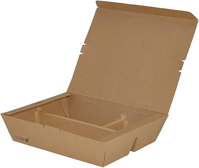 Restaurantware-Bio Tek 50.7 Ounce To Go Boxes, 100 Disposable Bento Boxes - 3 Compartments, Tab Lock Closure, Kraft Paper Take Out Box, Serve Hot and Cold Foods, For Restaurants or Parties - Image 2