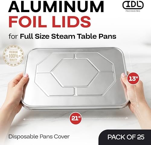 IDL Packaging Aluminum Foil Lids for Full Size Aluminum Steam Table Pans - 21" x 13" (pack of 25) - Disposable Cover for Aluminum Grill Pans - Oven & Freezer Safe - Durable Top for Aluminum Foil Pan - Image 2