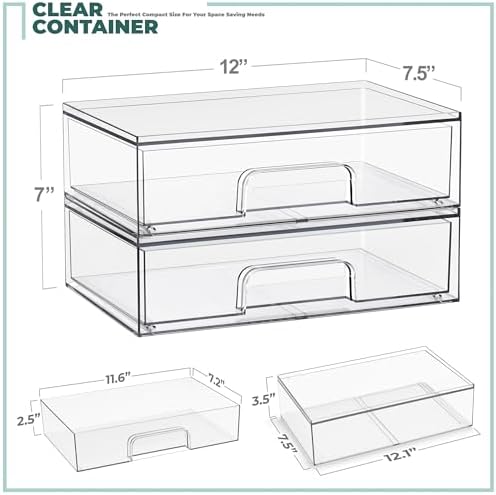 Sorbus Stackable Storage Drawers, Clear Acrylic Pull-Out Organizer (2 Pack) - Image 3